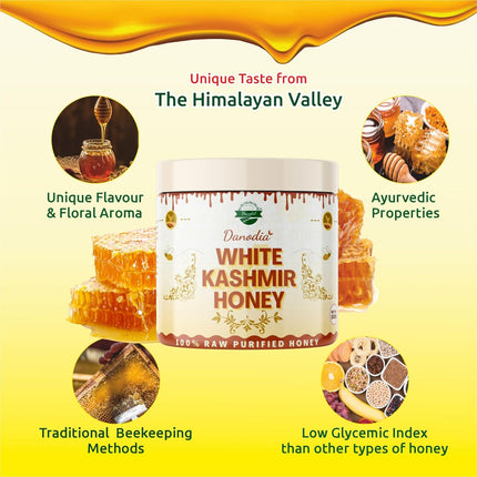 Organic White Kashmir Raw Honey, Unprocessed & Purified