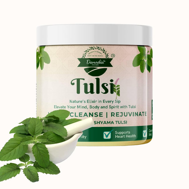 Danodia Foods Himalayan Tulsi Leaves (Holy Basil) Dried 50g/1.7 oz | 100% Natural Tulsi Tea | Packed in Sealed Plastic Can with Aluminium Lid