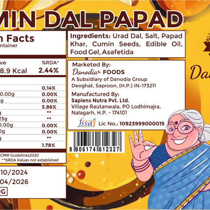 Danodia Foods Cumin Dal Papad-250gm