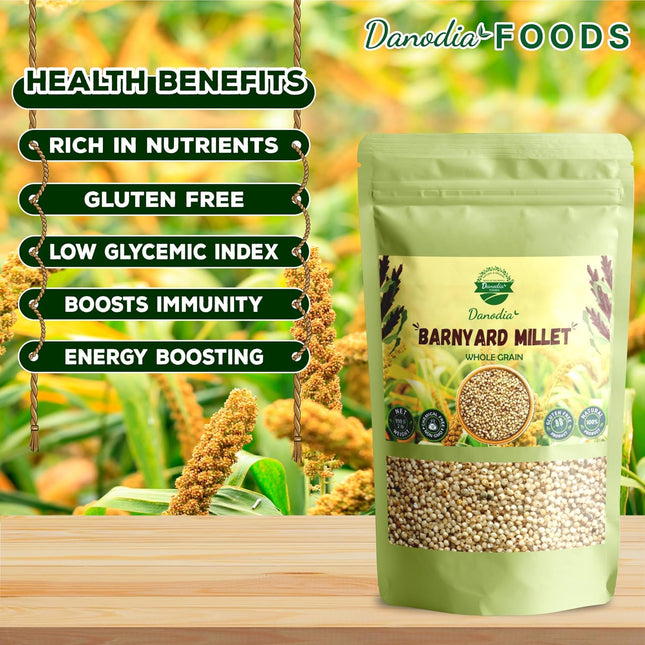 Danodia Foods Barnyard Millet (1KG) 2.2 Lbs | Rich in Protein, Fiber, Vitamins | Non-GMO, Gluten Free Diet, Low GI | 100% Unpolished, Grown By Small Farmers