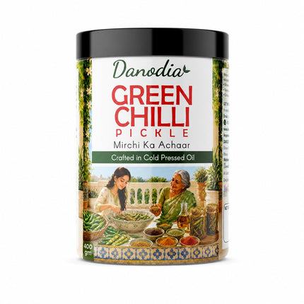 Green Chilli Pickle 350g (12.35 oz), Traditional Indian Pickle Condiment