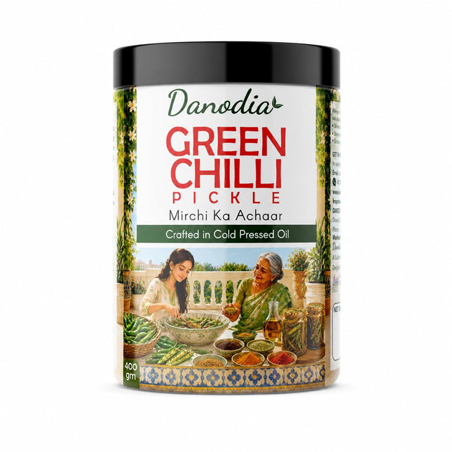 Green Chilli Pickle 350g (12.35 oz), Traditional Indian Pickle Condiment