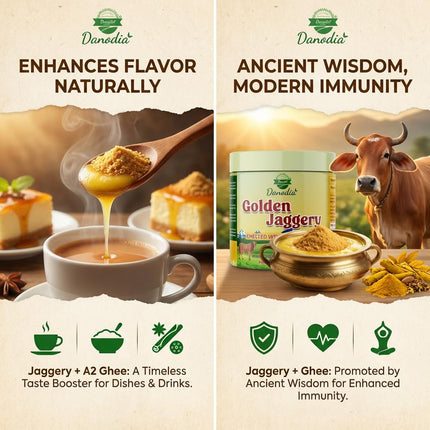 Organic Golden Jaggery with A2 Cow Ghee, Cane Gur, 400g US