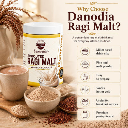 Sprouted Ragi Malt Drink Mix, Vanilla, 400g Pack, Gluten-Free