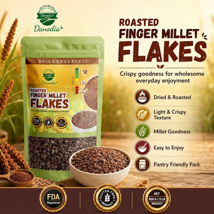 Organic Finger Millet Ragi Flakes, High Fiber, 1 lb Pack