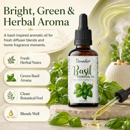 Danodia Foods Basil Essential Oil, Steam Distilled, 100ml, Face & Body Care