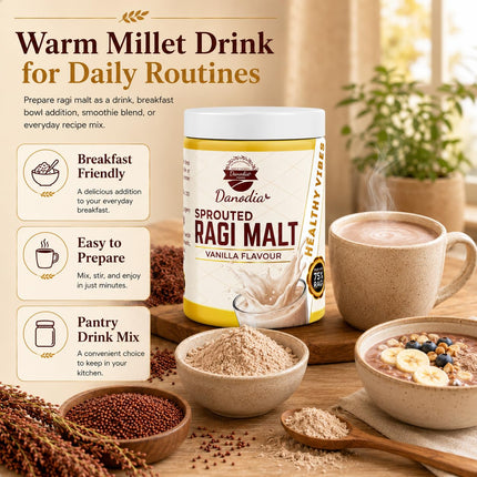 Sprouted Ragi Malt Drink Mix, Vanilla, 400g Pack, Gluten-Free