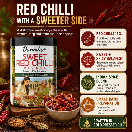 Sweet Red Chilli Pickle 300g (10.58 oz), Traditional Indian Pickle Condiment