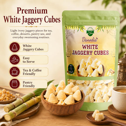 Organic White Jaggery Cubes, Cane Gur Sweetener, 1 lb Pack
