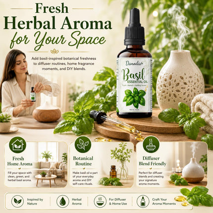 Danodia Foods Basil Essential Oil, Steam Distilled, 100ml, Face & Body Care