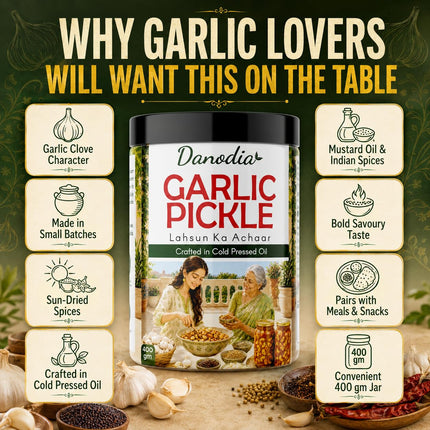 Garlic Pickle 300g (10.58 oz), Traditional Indian Pickle Condiment