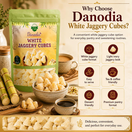 Organic White Jaggery Cubes, Cane Gur Sweetener, 1 lb Pack
