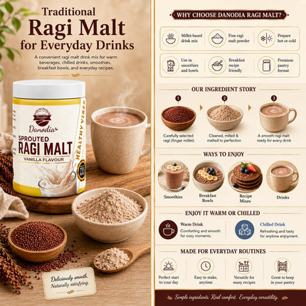 Sprouted Ragi Malt Drink Mix, Vanilla, 400g Pack, Gluten-Free