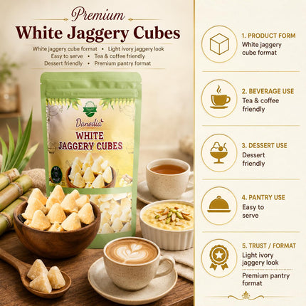 Organic White Jaggery Cubes, Cane Gur Sweetener, 1 lb Pack
