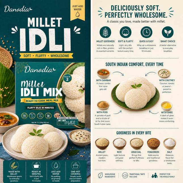 Millet Idli Mix, Ready to Cook, 250g x 2, Instant Indian Meal