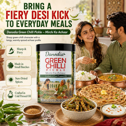 Green Chilli Pickle 350g (12.35 oz), Traditional Indian Pickle Condiment