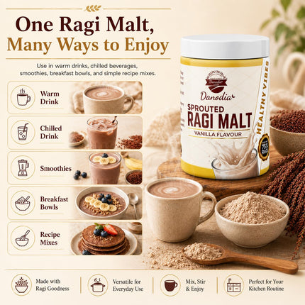 Sprouted Ragi Malt Drink Mix, Vanilla, 400g Pack, Gluten-Free