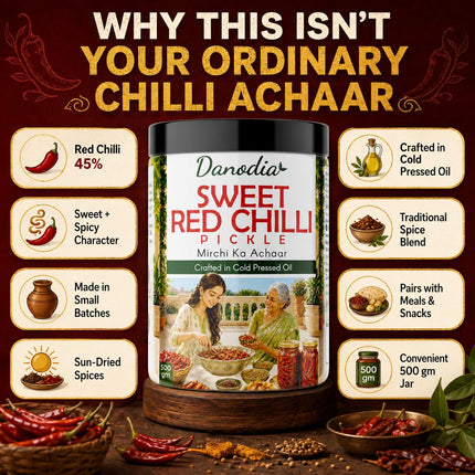 Sweet Red Chilli Pickle 300g (10.58 oz), Traditional Indian Pickle Condiment