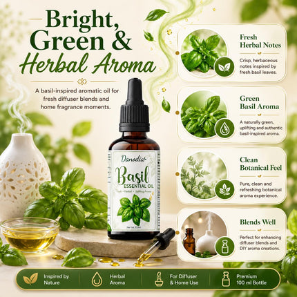 Danodia Foods Basil Essential Oil, Steam Distilled, 100ml, Face & Body Care