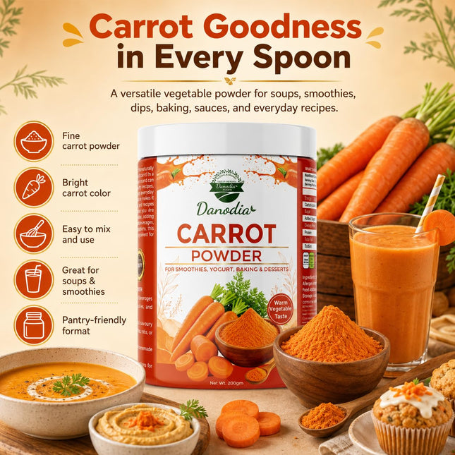 Carrot Powder, Smoothies & Baking, 200g Pack, Smoothie Pantry