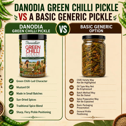 Green Chilli Pickle 350g (12.35 oz), Traditional Indian Pickle Condiment
