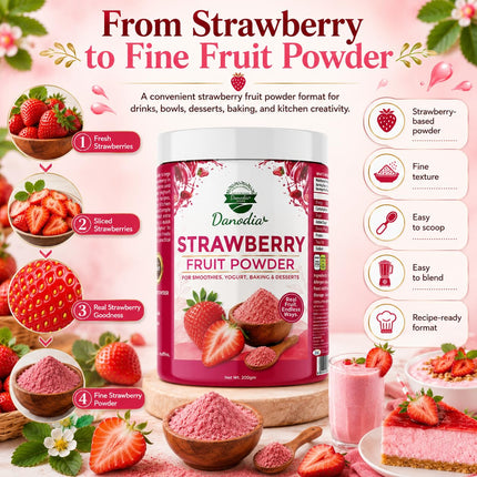 Strawberry Powder, Smoothies & Baking, 200g Pack, Pantry Pack