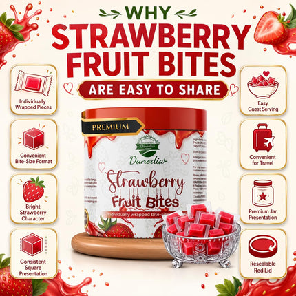 Strawberry Fruit Bites Candy Snack, Chewy Indian Candy, 300g