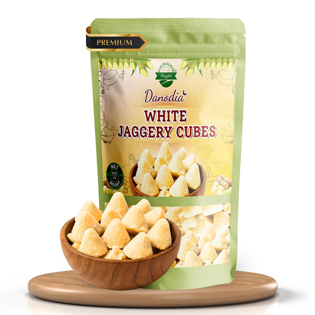 Organic White Jaggery Cubes, Cane Gur Sweetener, 1 lb Pack