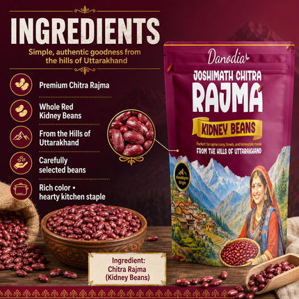 Joshimath Chitra Rajma Beans, Whole Dried, 2 lb, Pantry Pack