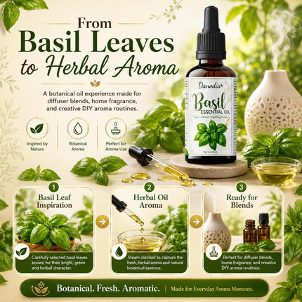 Danodia Foods Basil Essential Oil, Steam Distilled, 100ml, Face & Body Care