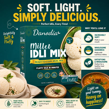 Millet Idli Mix, Ready to Cook, 250g x 2, Instant Indian Meal