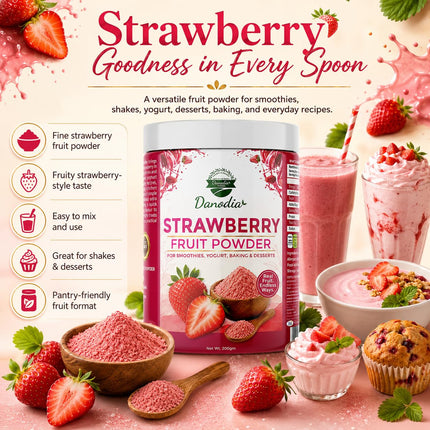 Strawberry Powder, Smoothies & Baking, 200g Pack, Pantry Pack