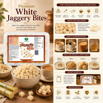 Organic White Jaggery Bites, Cane Gur Sweetener, 1 lb Pack