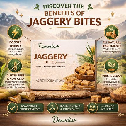 Organic Jaggery Bites, Cane Gur Sweetener, 1 lb Pack
