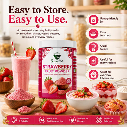 Strawberry Powder, Smoothies & Baking, 200g Pack, Pantry Pack