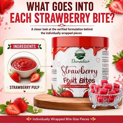 Strawberry Fruit Bites Candy Snack, Chewy Indian Candy, 300g