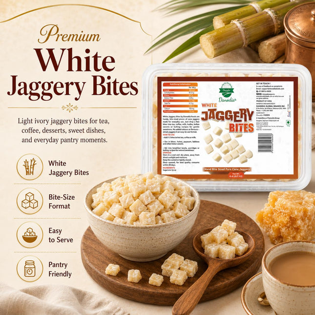 Organic White Jaggery Bites, Cane Gur Sweetener, 1 lb Pack