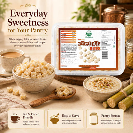 Organic White Jaggery Bites, Cane Gur Sweetener, 1 lb Pack