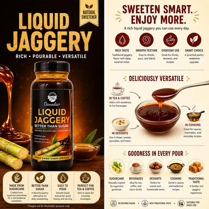 Organic Liquid Jaggery Syrup, Gur Sweetener, 1 lb, Gur Cane