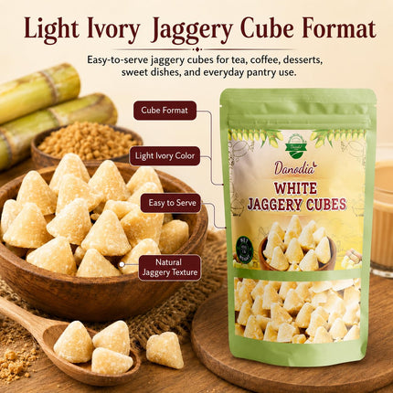 Organic White Jaggery Cubes, Cane Gur Sweetener, 1 lb Pack