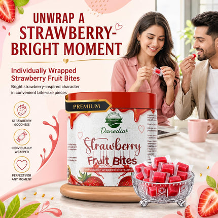 Strawberry Fruit Bites Candy Snack, Chewy Indian Candy, 300g