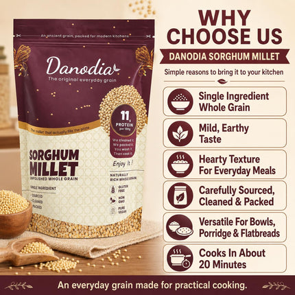 Organic Sorghum Millet Jowar Grain, Gluten-Free, 2 lb, Grocery Pantry