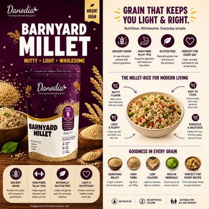 Organic Barnyard Millet Whole Grain, 950g / 2 lbs | Gluten Free, Non GMO Superfood