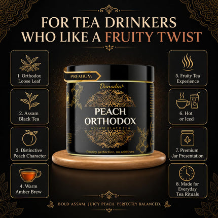 Organic PEACH ORTHODOX ASSAM BLACK TEA (3.5oz/100g) 50+ servings