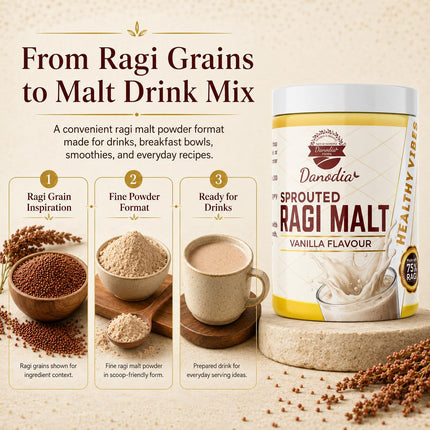 Sprouted Ragi Malt Drink Mix, Vanilla, 400g Pack, Gluten-Free