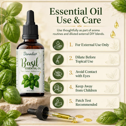 Danodia Foods Basil Essential Oil, Steam Distilled, 100ml, Face & Body Care