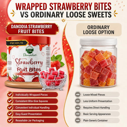 Strawberry Fruit Bites Candy Snack, Chewy Indian Candy, 300g