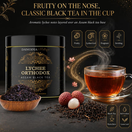 Organic LYCHEE ORTHODOX ASSAM BLACK TEA (3.5oz/100g) 50+ servings