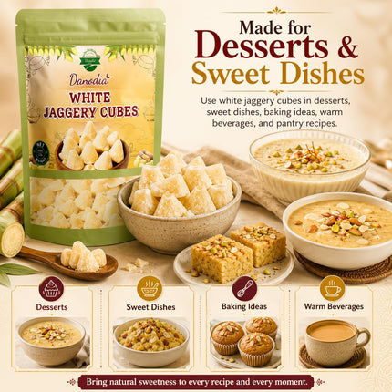 Organic White Jaggery Cubes, Cane Gur Sweetener, 1 lb Pack