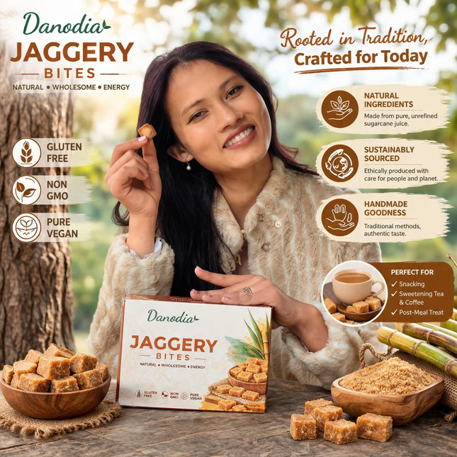 Organic Jaggery Bites, Cane Gur Sweetener, 1 lb Pack